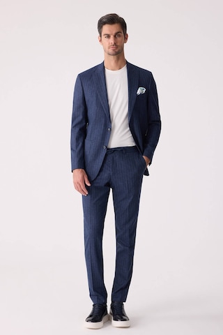 Erkek Mavi Slim Fit Çizgili Torba Cep Jogger Pantolonlu Sivri Yak