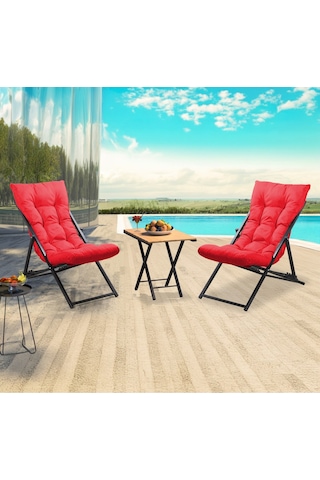 Retodesign 2 Li Sehpalı Metal Kırmızı Şezlong Takımı