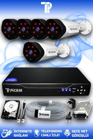 Picam 5 Kameralı Uzay 5 Dış Kamera Set 500 GB HDD Full HD Gece Görüşlü Güvenlik Kamerası Sistemi