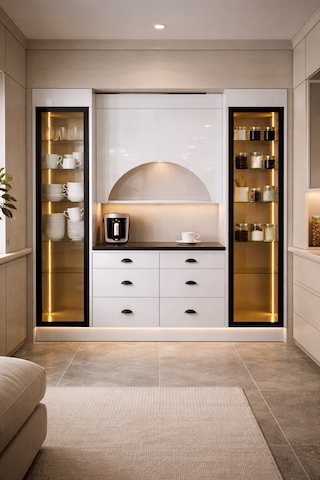 Lüks High Gloss Mutfak Dolabı & Kahve Köşesi - %100 Mdf Gövde, Led Aydınlatmalı, 6 Çekmeceli 190x230 Parlak Deluxe Gri