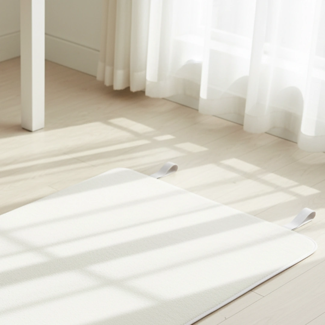 Rebuwo Beyaz Çocuk Yoga Matı 122x62 Cm Lastikli Kenarlı Kaymaz Tabanlı Havlu Dokulu ,yıkanabilir Beyaz