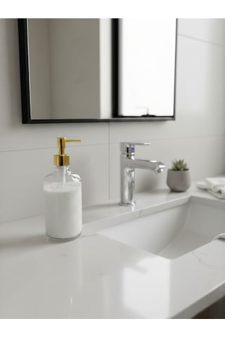 Cam Sıvı Sabunluk 750 Ml Banyo & Mutfak İçin Şık Cam Sabun Dispanseri Altın