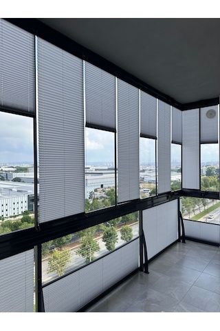Blind-x Gri Plise Katlanır Cam Balkon Perdesi, Ofis Perdesi, Mutfak Perdesi, Salon Perdesi