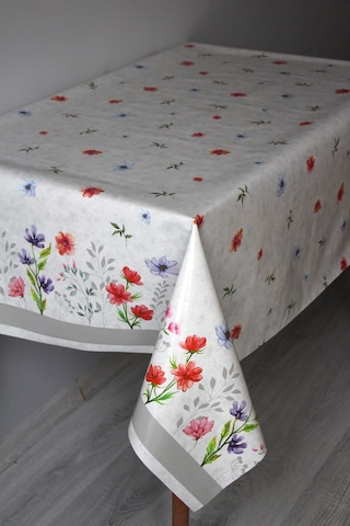 Elyaf Silinebilir Pvc Muşamba Masa Örtüsü Knrsuluçiçek Gri