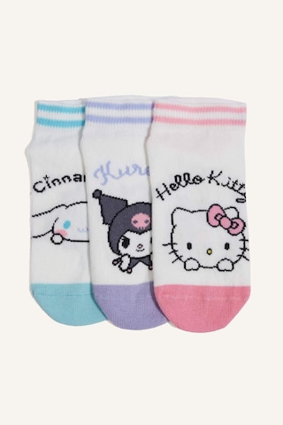 Defacto Hello Kitty 3lü Pamuklu Patik Beyaz Çorap Kız Çocuk H6824a8nswt1 Beyaz-wt1