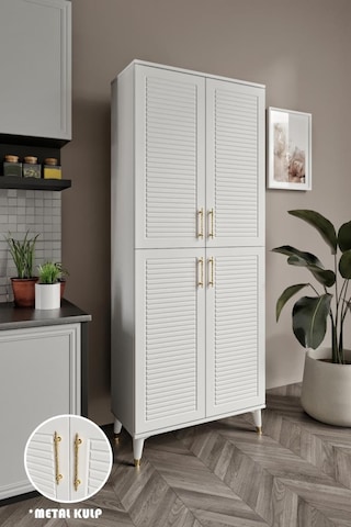 Panjurlu Metal Kulp Pnj4190 Çok Amaçlı Dolap 4 Kapaklı Mutfak Dolabı Balkon Dolabı Kiler Banyo Dolabı Ayakkabılık Beyaz Gold