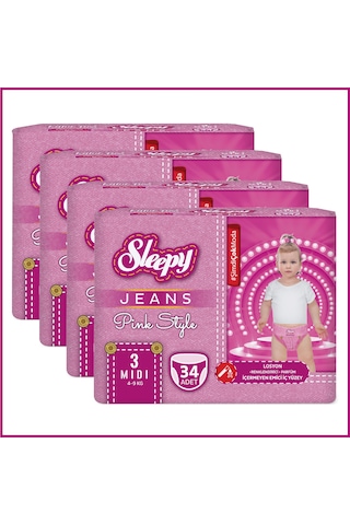 Sleepy Pink Jeans Külot Bez 3 Numara Midi 4 Lü Jumbo 136 Adet