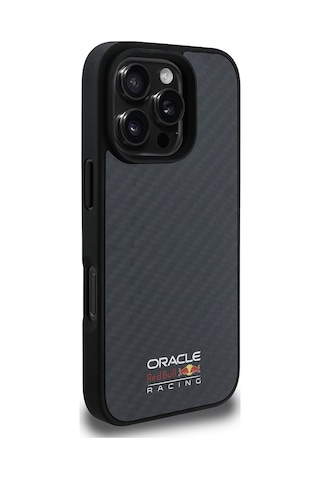 Apple Uyumlu iPhone 16 Pro Max Kılıf Redbull Lisanslı Magsafe Karbon Fiber Parlayan Logolu Kapak Siyah
