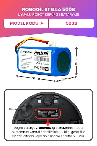 Robogil Stella 500b Uyumlu Batarya Maksimum Kapasite 3500mah Pil