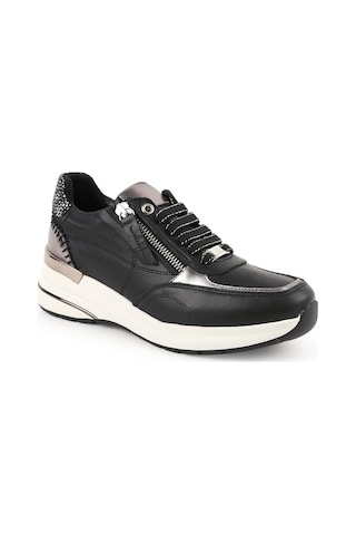 Mamma Mia Kadın Günlük Ayakkabı Hakiki Deri Yandan Fermuarlı Bağcıklı Kalın Taban Metalik Detaylı Sneaker 26y-7015 Siyah