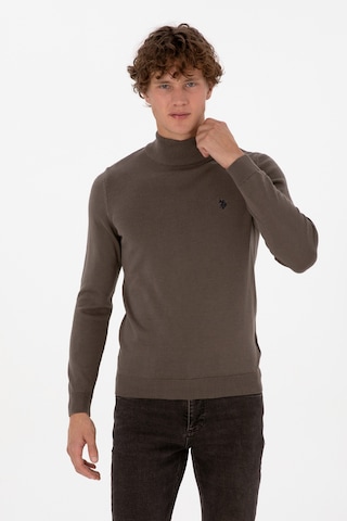 U.S. Polo Assn. Erkek Slim Fit Boğazlı Vizon Basic Kazak 50313712-VR052