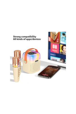Besthome1 Kablosuz Mikrofonlu Karaoke Hoparlör - 5w Güç, Beige, Rgb Işık