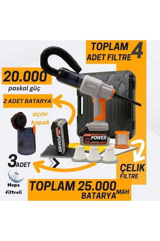 25,000mah Güçlü Emme+üfleme 20.000pa Yedek Batarya+filtre Argonomik Kullanışlı Araç İçi Süpürge