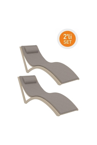 Omnipazar Trk-087 Siesta Minderli Yastıklı Lüks Ergonomik Slim Şezlong Kum Gri 2'li Set Kum Gri