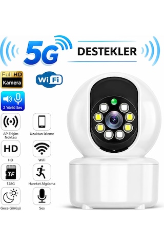 Wifi Kablosuz 1080p 2.4ghz + 5ghz 360 Hareket Izleme Sesli Cctv Ağ Ev Güvenlik Mini Ip Kamera