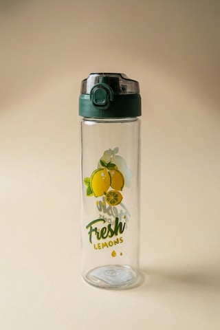 Limon Desenli Şeffaf Cam Matara 550 Ml Yeşil