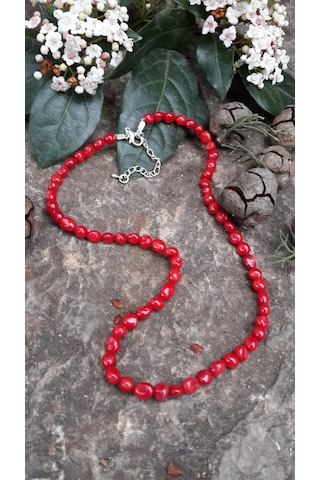 Stoneage Jewellery Kadın Kolye Kırmızı  Mercan Gümüş - Sedef