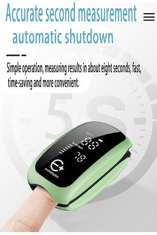 Vkemall Pulse Oksimetre Nabız Oksimetresi Şarj Edilebilir Ev Parmak Ucu Parmak Klipsli Oksimetre Tek Tuş Yeşil