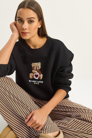 Shade Kadın Teddy Nakış Detaylı Üç İplik Şardonlu Sweatshirt 60601044 - Siyah