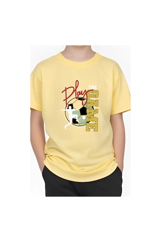 Panios Kids Play Game Baskılı Erkek Çocuk Kısa Kollu Yuvarlak Yaka T-shirt Sarı
