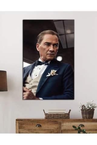 Yapay Zeka Atatürk Portresi Cam Tablo, Ev Ve Ofis Duvar Dekoru, Hediyelik Büyük Temperli Cam Tablo