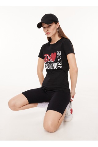 Moschino Jeans Bisiklet Yaka Baskılı Siyah Kadın T-shirt A0707