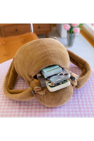 Yunboo Capybara Yumuşak Peluş Çocuk Sırt Çantası, Taşınabilir Eğlence, 27x23 Cm, Turuncu Renkli, Leashli