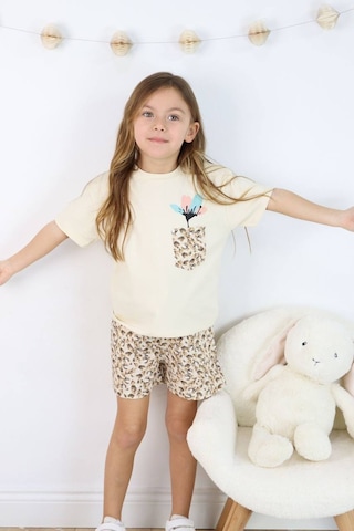 Jollykids Kız Çocuk Cep Detaylı Dokuma Şortlu Takım-bej