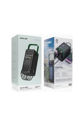 Green Lion Solar Max 80000mah Güneş Panelli Powerbank Siyah Taşınabilir Şarj Cihazları