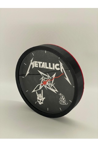 Metallica Temalı, Koyu Gri Kasa, Dekoratif Duvar Saati Siyah
