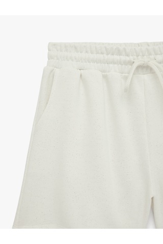 Koton Slim Fit Beli Bağcıklı Cepli Simli Mini Şort Ekru 6sal40139ık