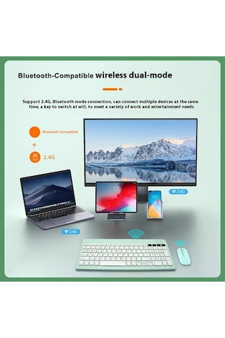 2858+030 Şarj Edilebilir Kızık Bluetooth Klavye Sessiz Fare Seti 800/1200/1600 Dpı Beyaz Optik