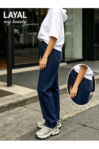 Layal My Beauty Melody Kadın Jeans Wide Leg Rahat Yüksek Bel Salaş Bol Paça Jean Palazzo Denim Kot Pantolon Lacivert