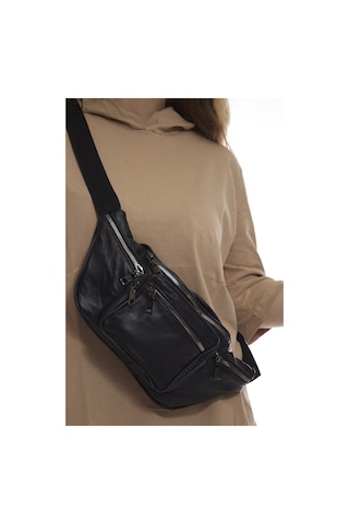 Nahitatyana Unisex Siyah Çok Cepli Hakiki Deri Freebag Bel Çan... Siyah