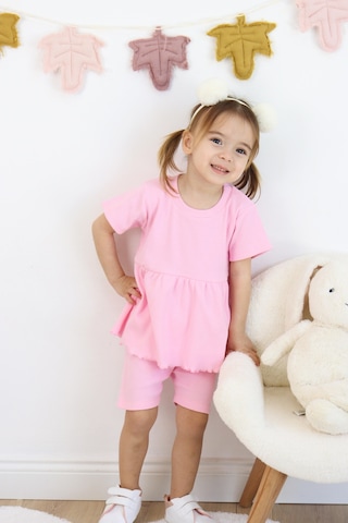 MiaBaby Fırfırlı Şortlu Takım Pembe