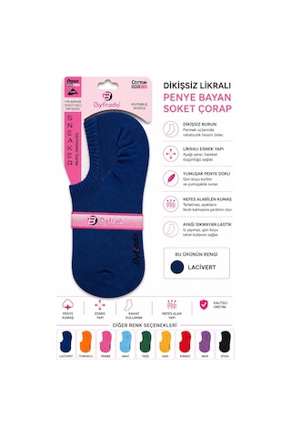Uğur İnci Dikişsiz Likralı Penye Bayan Soket Çorap Renkli Seri Esnek, Yumuşak Dokulu, Günlük Kullanım Sneaker Çorabı 6 Lacivert