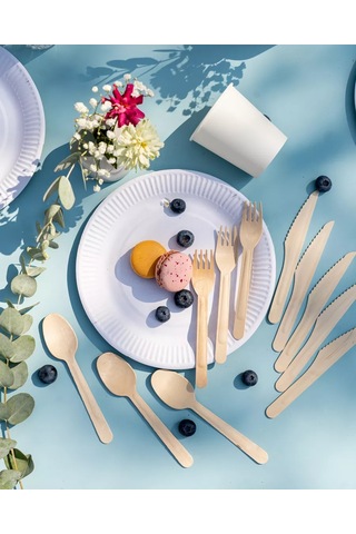 Ajvıen Kompanı 150 Parça Fişek İçin Tek Kullanımlık Ahşap Çatal Bıçak Takımı 224347210 100 adet