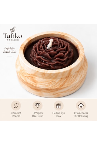 Tafiko Atelier Dekoratif Çiçekli El Yapımı Mum Kahverengi Turuncu