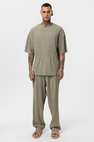 Basic Oversize Bisiklet Yaka Ottoman Takım Haki
