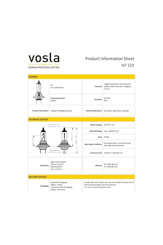Vosla 12v H7 Ampul Halogen 55w Px26d 28328 2 Li