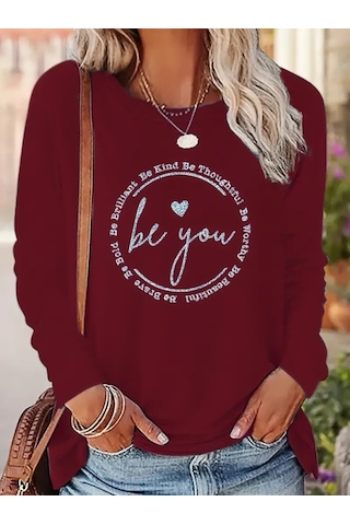 Nnstartshopping Kadın Uzun Kollu Bisiklet Yakabe Youdesenli Viskon Bluz Bordo