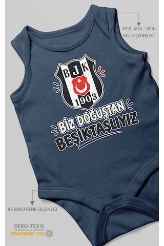 Morivokids Biz Doğuştan Beşiktaşlıyız Sıfır Kollu Bebek Zıbını %100 Pamuk Lacivert