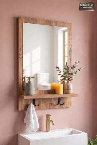 Antik Ahşap Dekoratif Ayna Raflı Askılıklı Dresuar Koridor Konsol Oda Lavabo Wc Banyo Mutfak Makyaj Aynası Dz-04 Atlantik Çam