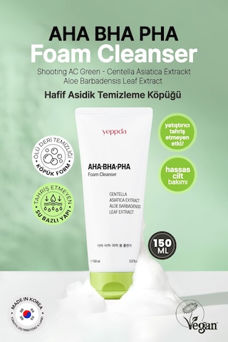 Yeppda Hafif Asidik Akneli Ciltler İçin Yüz Temizleme Köpüğü Yeppda AHA BHA PHA Foam Cleanser 150 ML