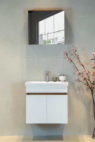 Star Banyo Dolabı Seti 60 Cm Egzotik Meşe & Parlak Beyaz Aynalı Lavabolu Mdf Egzotik Meşe & Parlak Beyaz