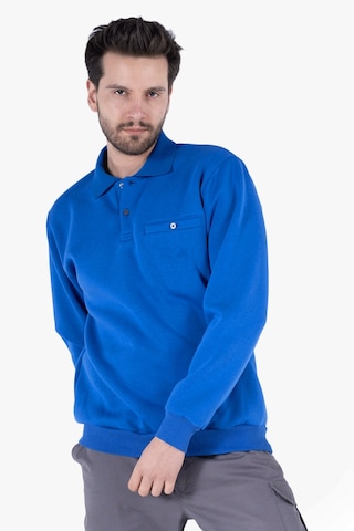 3 İplik Polo Yaka Fleto Cepli Sweatshirt Saks Mavi