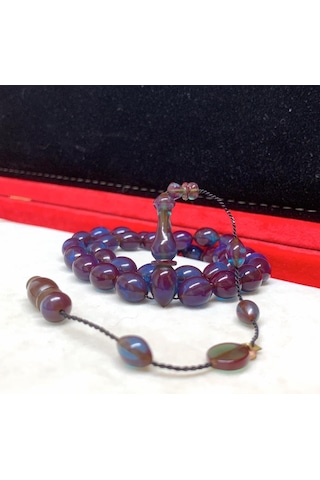 Mavi Sedefli Ateş Kehribar Tesbih