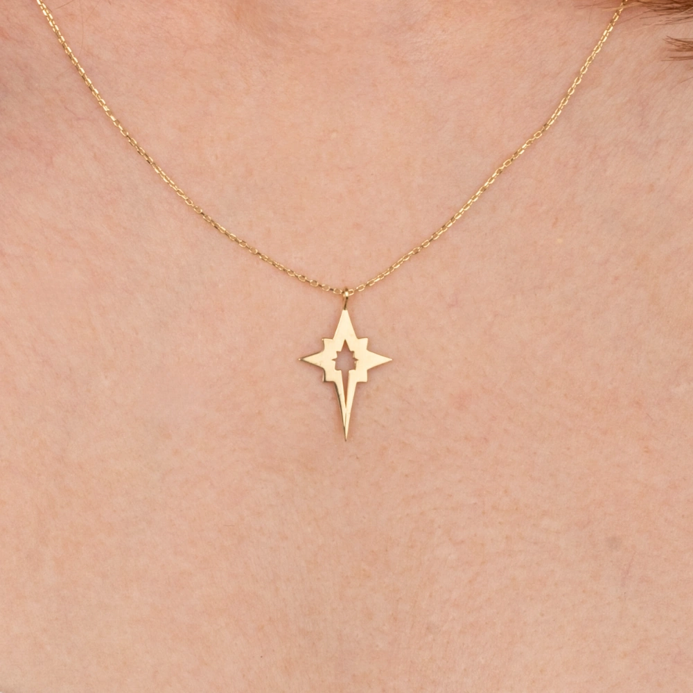 Gümüş Kolye - Kutup Yıldızı 925 Ayar Gümüş Kolye Sarı