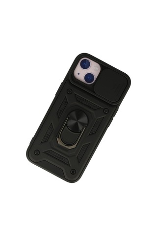 Apple Uyumlu iPhone 15 Kılıf Pars Lens Sürgülü Yüzüklü Standlı Korumalı Kılıf