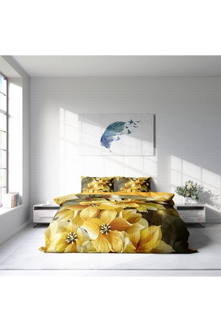 Monohome Yellow Flower 3D Pamuk Saten Çift Kişilik Nevresim Takım
